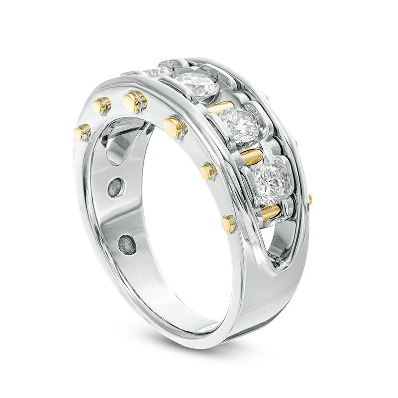 Men's 1.0 CT. T.W. Natural Diamond Five Stone Riveted Wedding Band in Solid 14K Two-Tone Gold