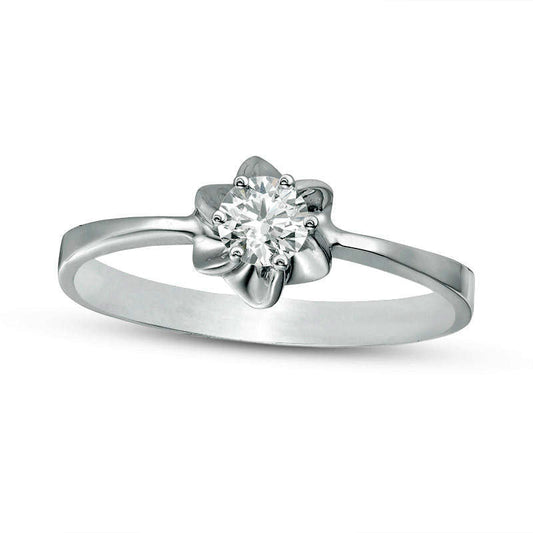 0.50 CT. Natural Clarity Enhanced Diamond Solitaire Flower Engagement Ring in Solid 14K White Gold