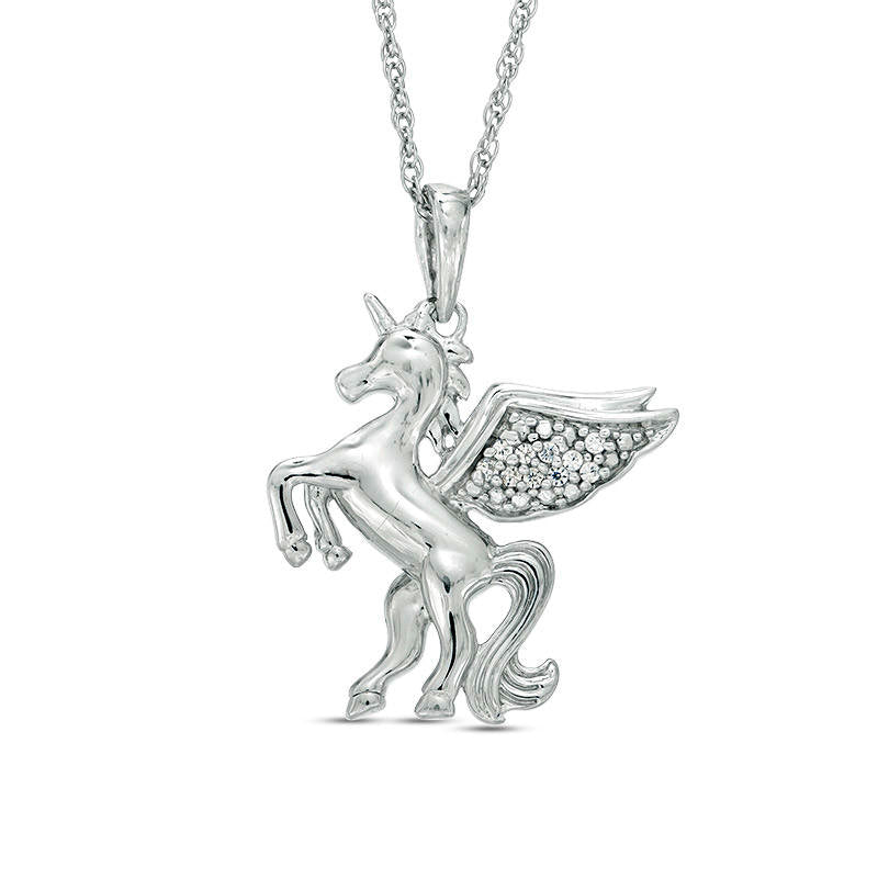 0.05 CT. T.W. Natural Diamond Winged Unicorn Pendant in Sterling Silver