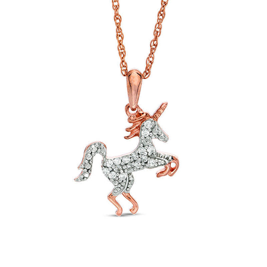 0.13 CT. T.W. Natural Diamond Unicorn Pendant in Sterling Silver with 14K Rose Gold Plate