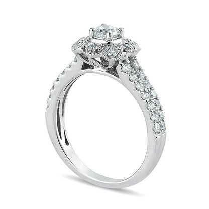 1.0 CT. T.W. Natural Diamond Flower Antique Vintage-Style Engagement Ring in Solid 14K White Gold