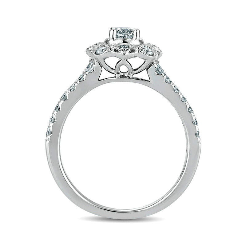 1.0 CT. T.W. Natural Diamond Flower Antique Vintage-Style Engagement Ring in Solid 14K White Gold