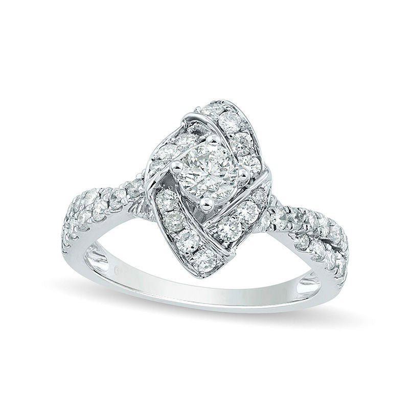 1.0 CT. T.W. Natural Diamond Marquise Love Knot Frame Engagement Ring in Solid 14K White Gold