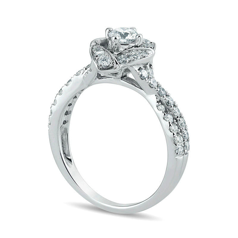 1.0 CT. T.W. Natural Diamond Marquise Love Knot Frame Engagement Ring in Solid 14K White Gold