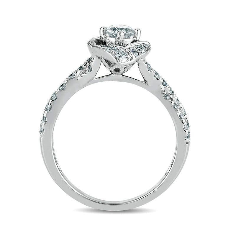 1.0 CT. T.W. Natural Diamond Marquise Love Knot Frame Engagement Ring in Solid 14K White Gold