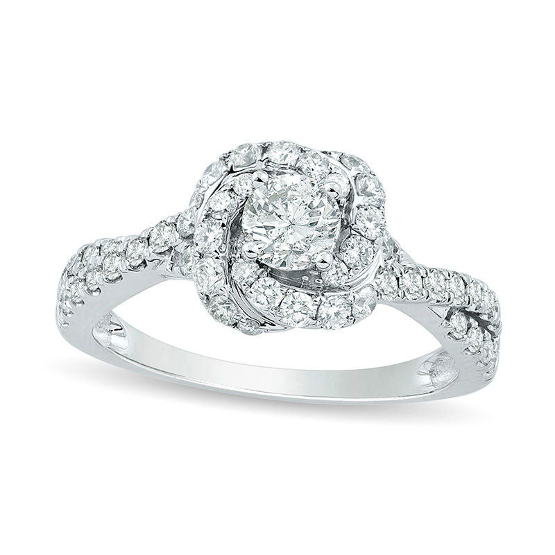 1.0 CT. T.W. Natural Diamond Pinwheel Frame Engagement Ring in Solid 14K White Gold