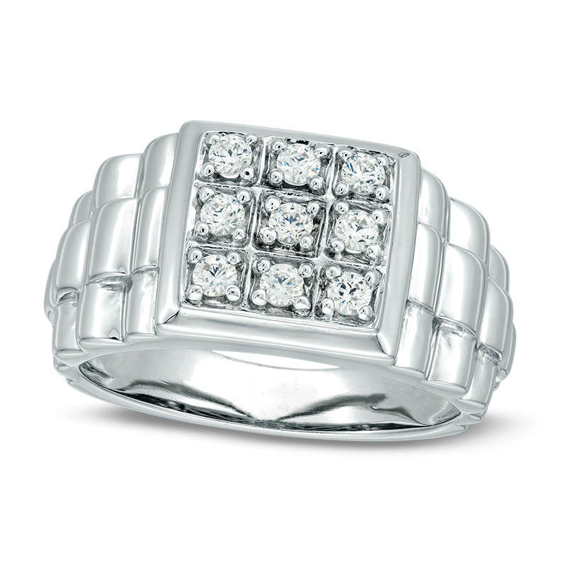 Men's 0.50 CT. T.W. Composite Natural Diamond Comfort-Fit Stepped Shank Ring in Solid 14K White Gold