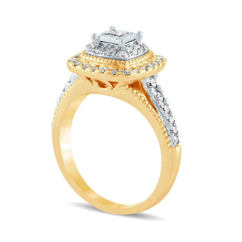 0.75 CT. T.W. Princess-Cut Natural Diamond Double Frame Antique Vintage-Style Engagement Ring in Solid 14K Gold