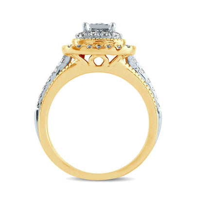 0.75 CT. T.W. Princess-Cut Natural Diamond Double Frame Antique Vintage-Style Engagement Ring in Solid 14K Gold