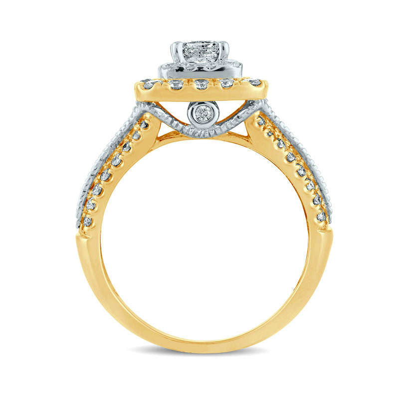 1.5 CT. T.W. Princess-Cut Natural Diamond Double Frame Antique Vintage-Style Engagement Ring in Solid 14K Gold