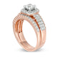 0.88 CT. T.W. Natural Diamond Cushion Frame Bridal Engagement Ring Set in Solid 10K Rose Gold
