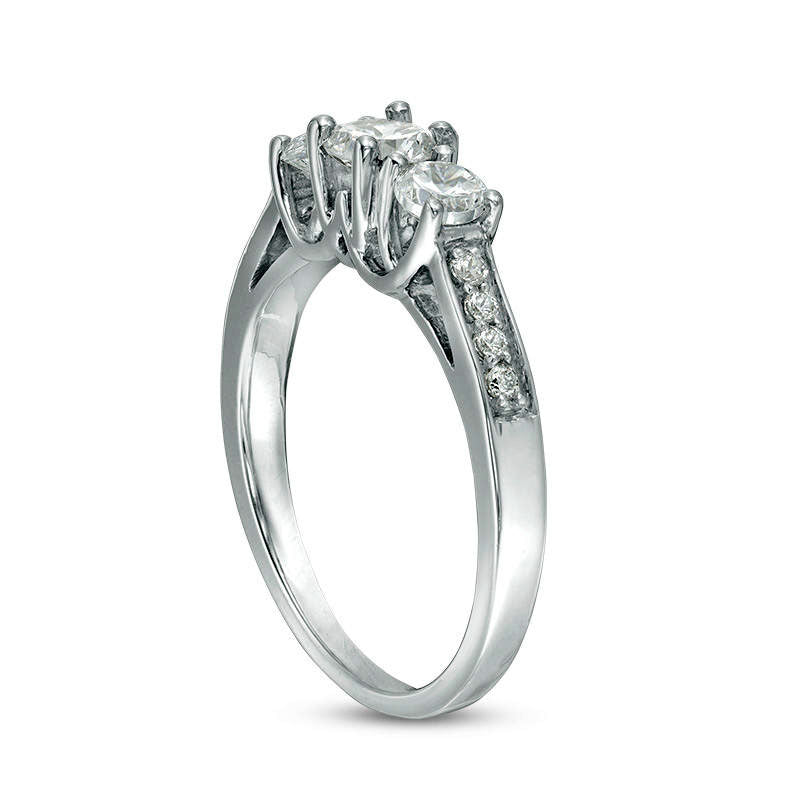0.75 CT. T.W. Natural Diamond Three Stone Engagement Ring in Solid 10K White Gold