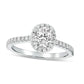 0.88 CT. T.W. Oval Natural Diamond Frame Engagement Ring in Solid 18K White Gold (G/SI2)
