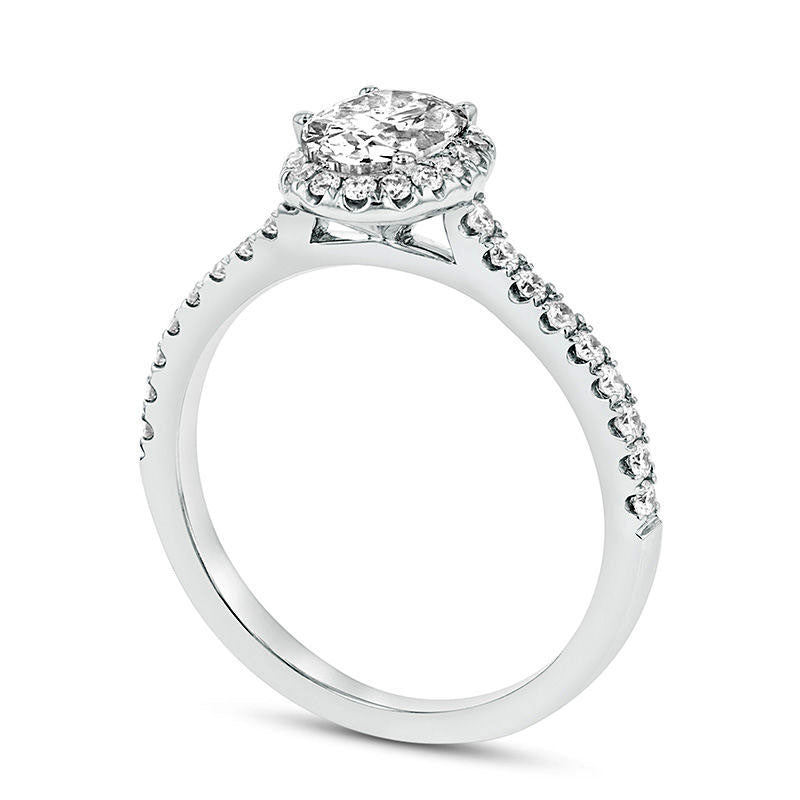 0.88 CT. T.W. Oval Natural Diamond Frame Engagement Ring in Solid 18K White Gold (G/SI2)