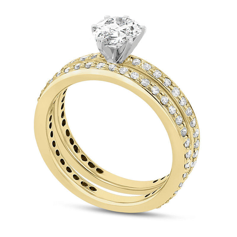 1.0 CT. T.W. Oval Natural Diamond Bridal Engagement Ring Set in Solid 14K Gold (J/SI2)