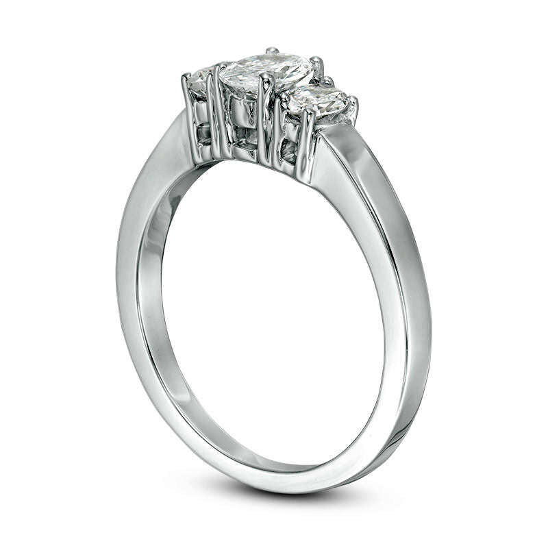 0.50 CT. T.W. Oval Natural Diamond Three Stone Engagement Ring in Solid 14K White Gold