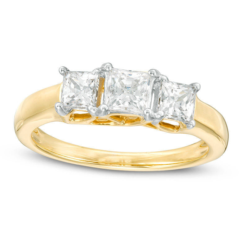 1.0 CT. T.W. Princess-Cut Natural Diamond Three Stone Engagement Ring in Solid 14K Gold