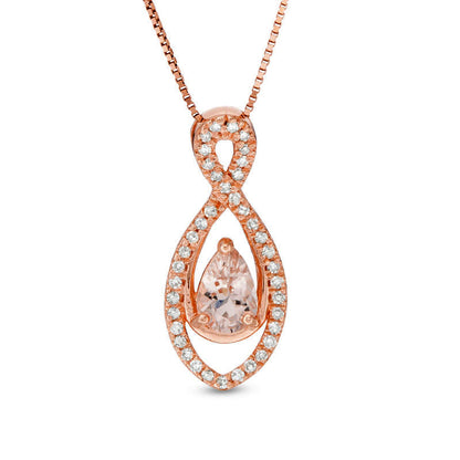 Pear-Shaped Morganite and 0.13 CT. T.W. Natural Diamond Infinity Pendant in 10K Rose Gold