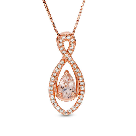 Pear-Shaped Morganite and 0.13 CT. T.W. Natural Diamond Infinity Pendant in 10K Rose Gold
