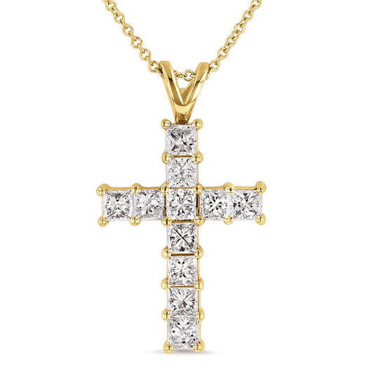 1.5 CT. T.W. Princess-Cut Natural Diamond Cross Pendant in 14K Gold (H/SI1)