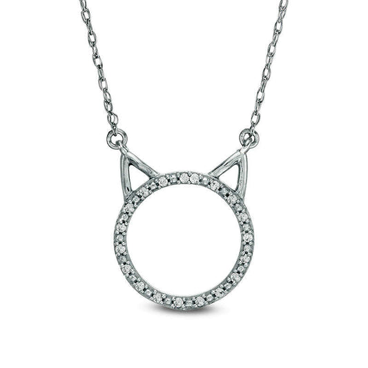 0.05 CT. T.W. Natural Diamond Cat Necklace in 10K White Gold