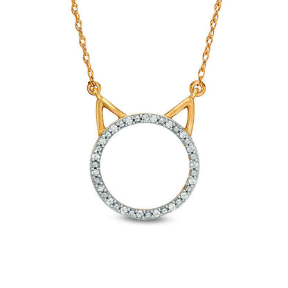 0.05 CT. T.W. Natural Diamond Cat Necklace in 10K Yellow Gold