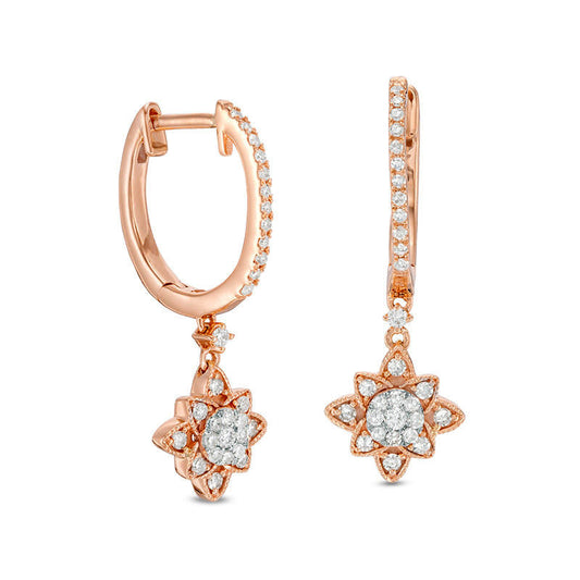 0.33 CT. T.W. Diamond Flower Vintage-Style Drop Earrings in 10K Rose Gold