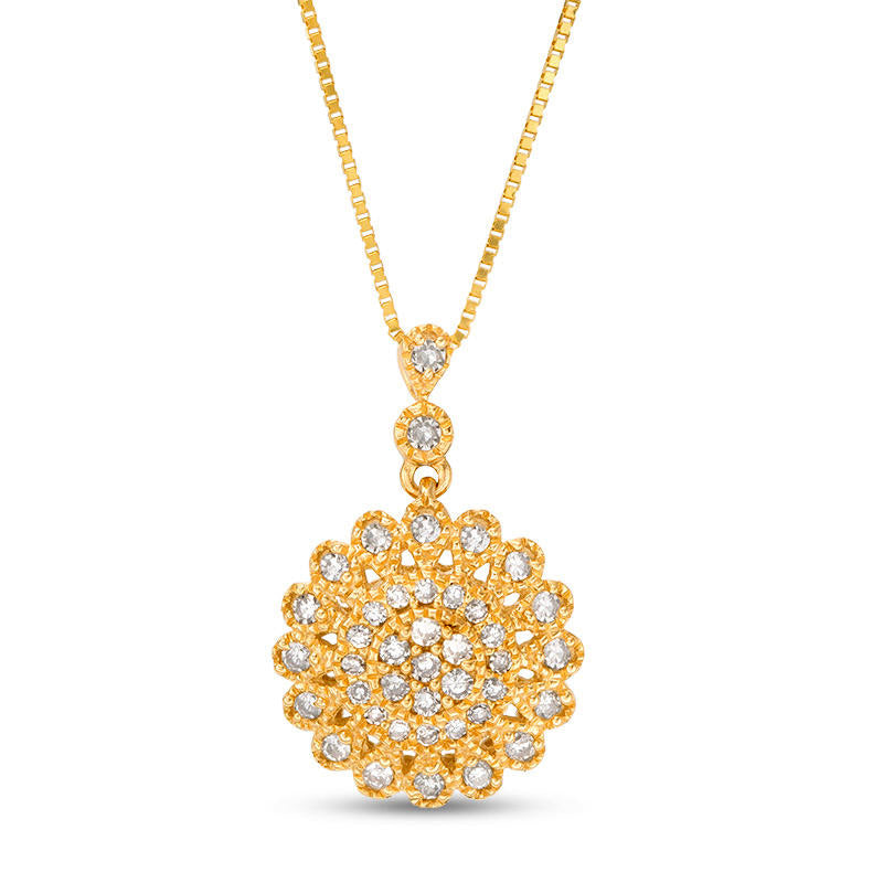 0.2 CT. T.W. Composite Natural Diamond Flower Antique Vintage-Style Pendant in 10K Yellow Gold