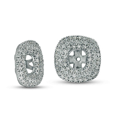 0.63 CT. T.W. Diamond Triple Cushion Frame Earring Jackets in 14K White Gold