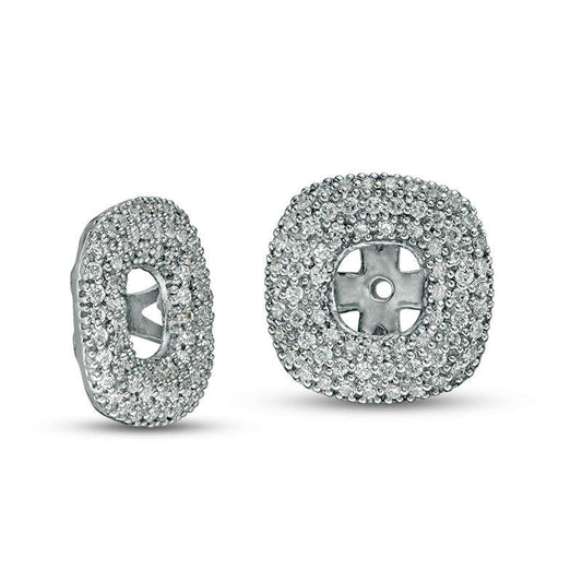 0.63 CT. T.W. Diamond Triple Cushion Frame Earring Jackets in 14K White Gold