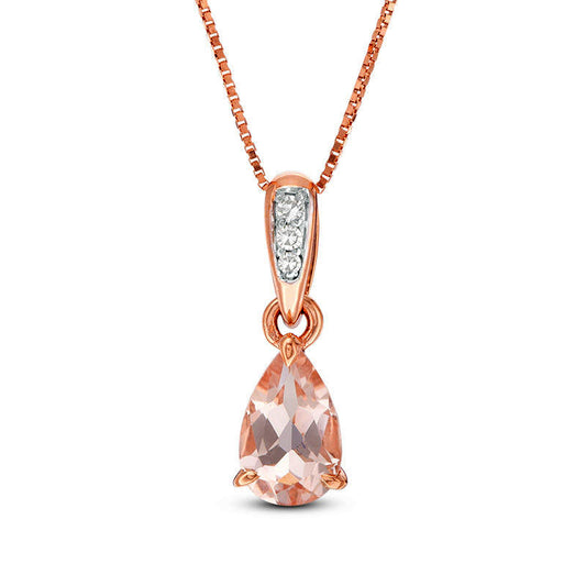 Pear-Shaped Morganite and Natural Diamond Accent Pendant in 10K Rose Gold
