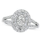 1.0 CT. T.W. Oval Natural Diamond Double Frame Engagement Ring in Solid 18K White Gold (H/SI2)