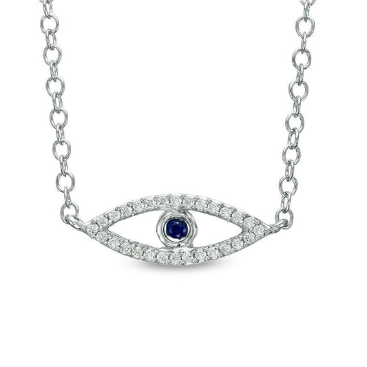 Lab-Created Blue Sapphire and 0.07 CT. T.W. Diamond Evil Eye Necklace in Sterling Silver