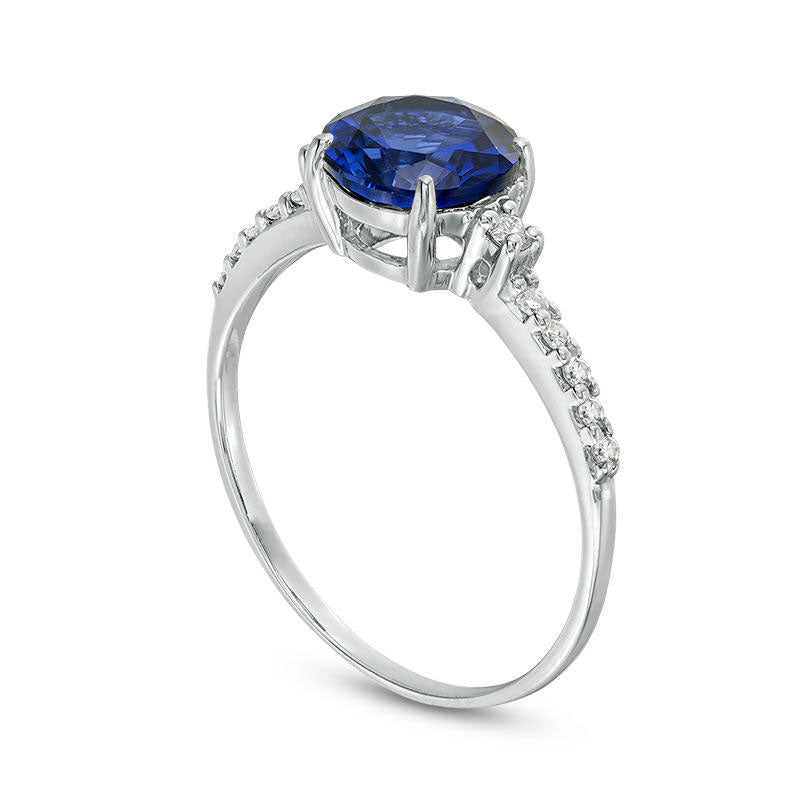 7.0mm Lab-Created Blue Sapphire and 0.13 CT. T.W. Diamond Engagement Ring in Solid 10K White Gold
