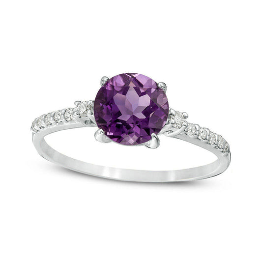 7.0mm Amethyst and 0.13 CT. T.W. Natural Diamond Engagement Ring in Solid 10K White Gold