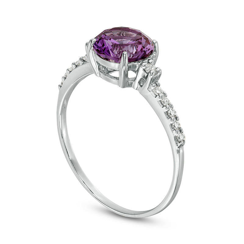 7.0mm Lab-Created Alexandrite and 0.13 CT. T.W. Diamond Engagement Ring in Solid 10K White Gold