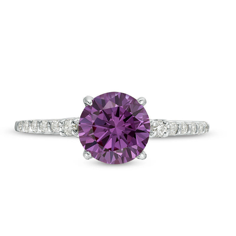7.0mm Lab-Created Alexandrite and 0.13 CT. T.W. Diamond Engagement Ring in Solid 10K White Gold