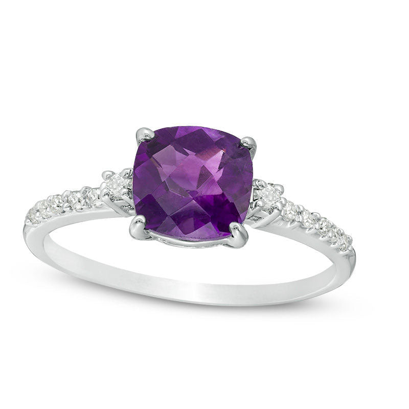 7.0mm Cushion-Cut Amethyst and 0.13 CT. T.W. Natural Diamond Engagement Ring in Solid 10K White Gold