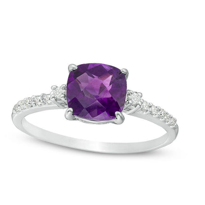 7.0mm Cushion-Cut Amethyst and 0.13 CT. T.W. Natural Diamond Engagement Ring in Solid 10K White Gold