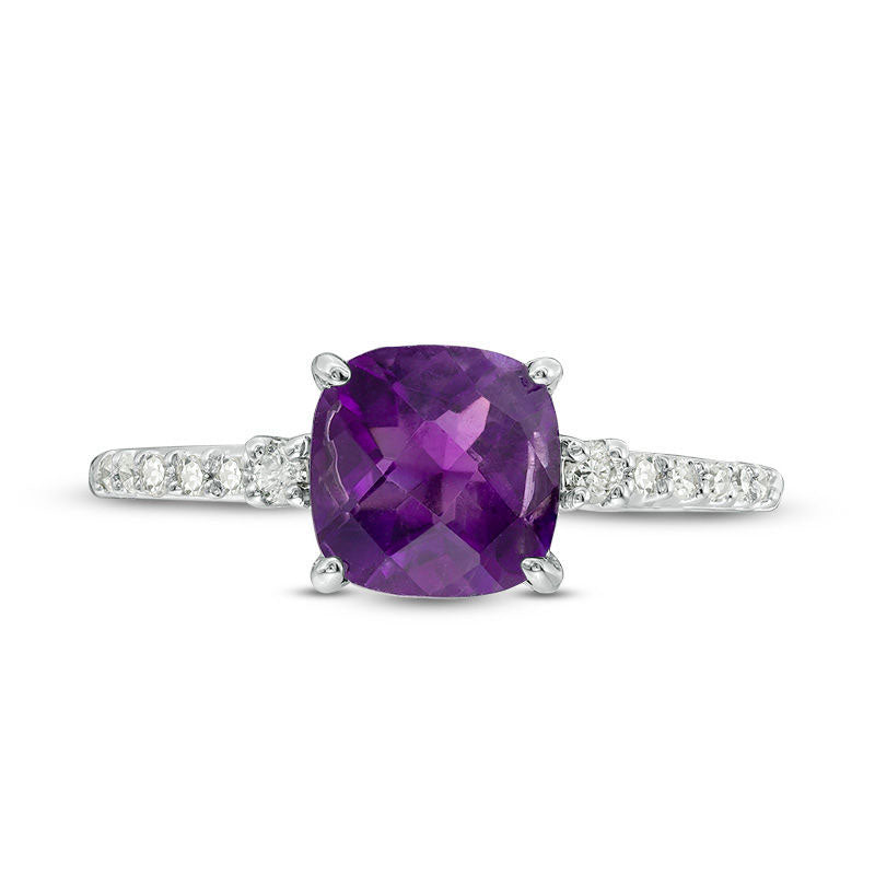7.0mm Cushion-Cut Amethyst and 0.13 CT. T.W. Natural Diamond Engagement Ring in Solid 10K White Gold