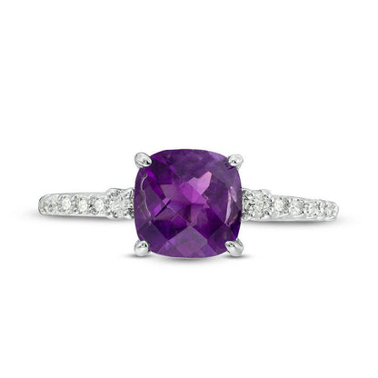 7.0mm Cushion-Cut Amethyst and 0.13 CT. T.W. Natural Diamond Engagement Ring in Solid 10K White Gold