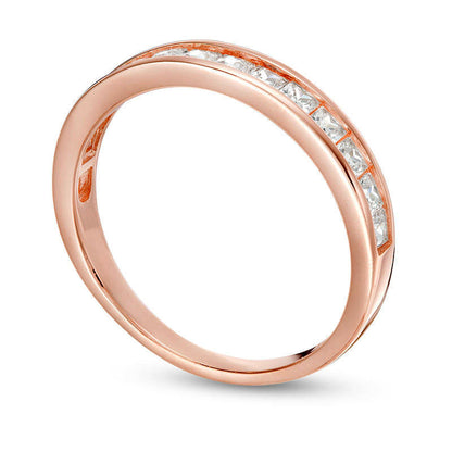 Princess-Cut Lab-Created White Sapphire Channel-Set Wedding Band in Sterling Silver with Solid 14K Rose Gold Plate
