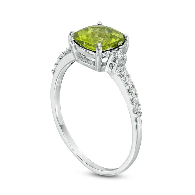 7.0mm Cushion-Cut Peridot and 0.13 CT. T.W. Natural Diamond Engagement Ring in Solid 10K White Gold
