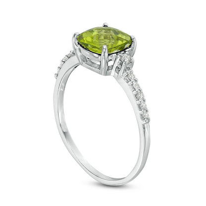 7.0mm Cushion-Cut Peridot and 0.13 CT. T.W. Natural Diamond Engagement Ring in Solid 10K White Gold