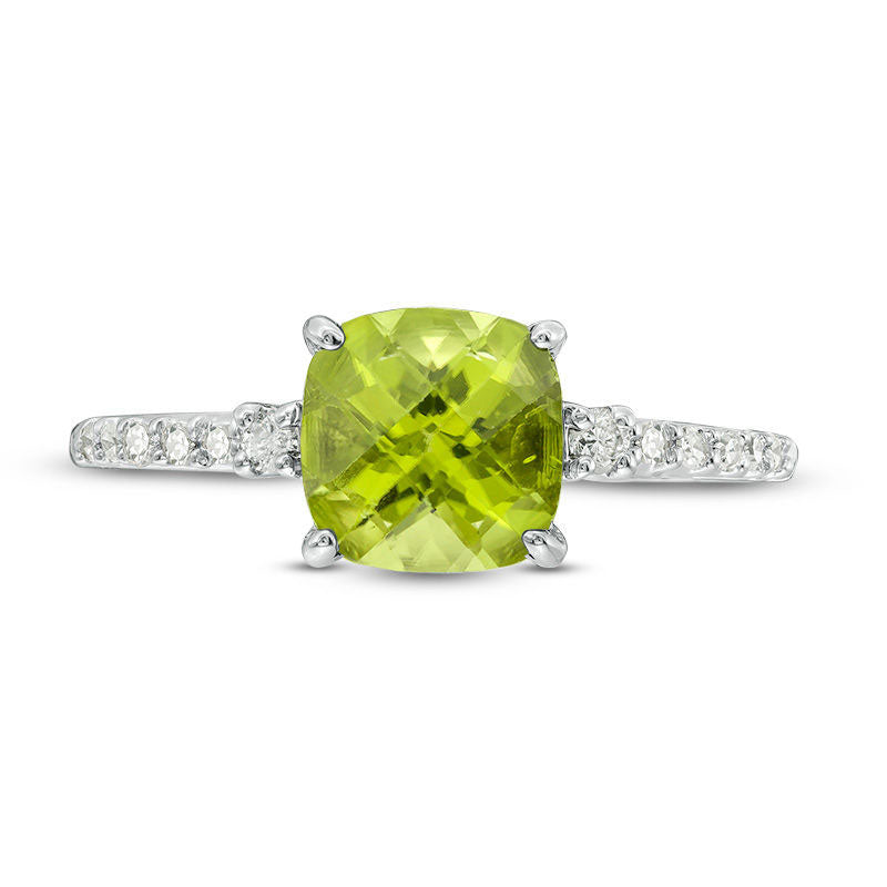 7.0mm Cushion-Cut Peridot and 0.13 CT. T.W. Natural Diamond Engagement Ring in Solid 10K White Gold