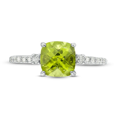 7.0mm Cushion-Cut Peridot and 0.13 CT. T.W. Natural Diamond Engagement Ring in Solid 10K White Gold