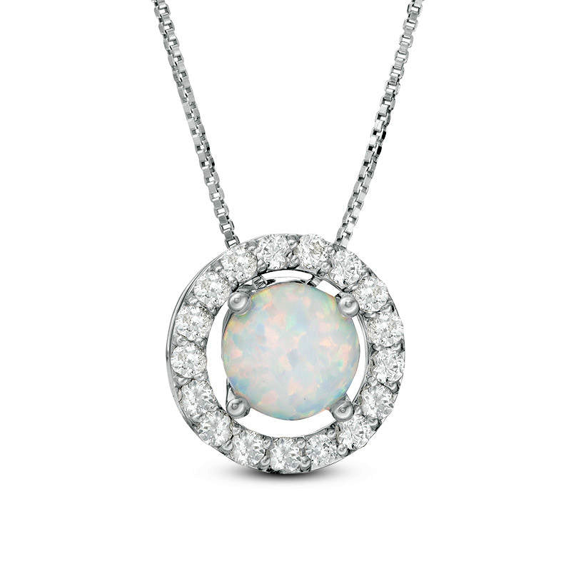 7.0mm Lab-Created Opal and White Sapphire Frame Three-in-One Pendant in Sterling Silver