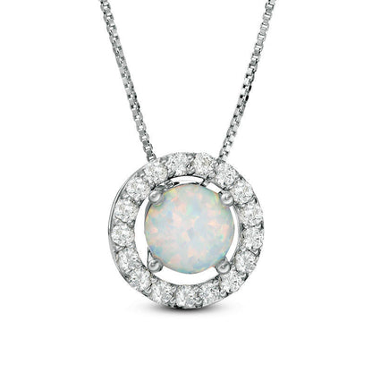 7.0mm Lab-Created Opal and White Sapphire Frame Three-in-One Pendant in Sterling Silver