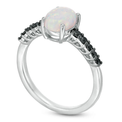 Oval Lab-Created Opal and 0.20 CT. T.W. Enhanced Black Diamond Ring in Sterling Silver