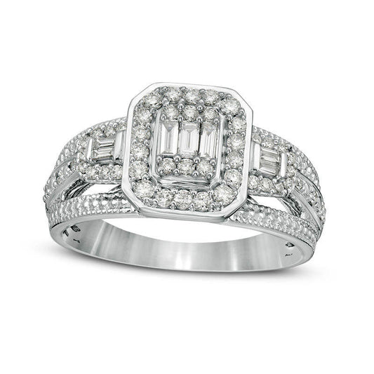 0.50 CT. T.W. Composite Natural Diamond Octagonal Frame Antique Vintage-Style Engagement Ring in Solid 10K White Gold